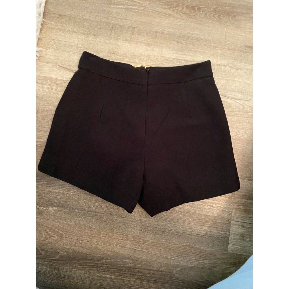 Black High-Waist Tailored Shorts with Gold Buckle - Picture 2 of 3
